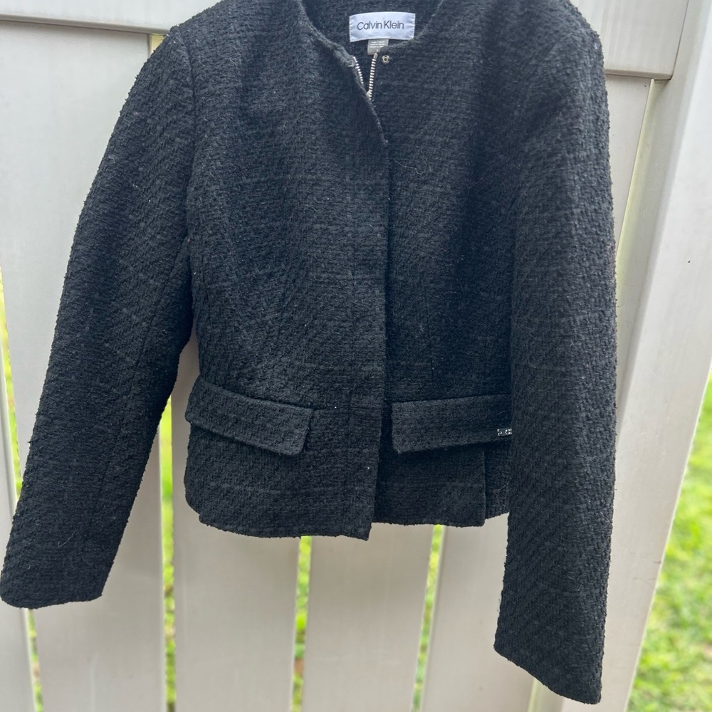 Calvin Klein Textured  Tweed Black Blazer Sz 2